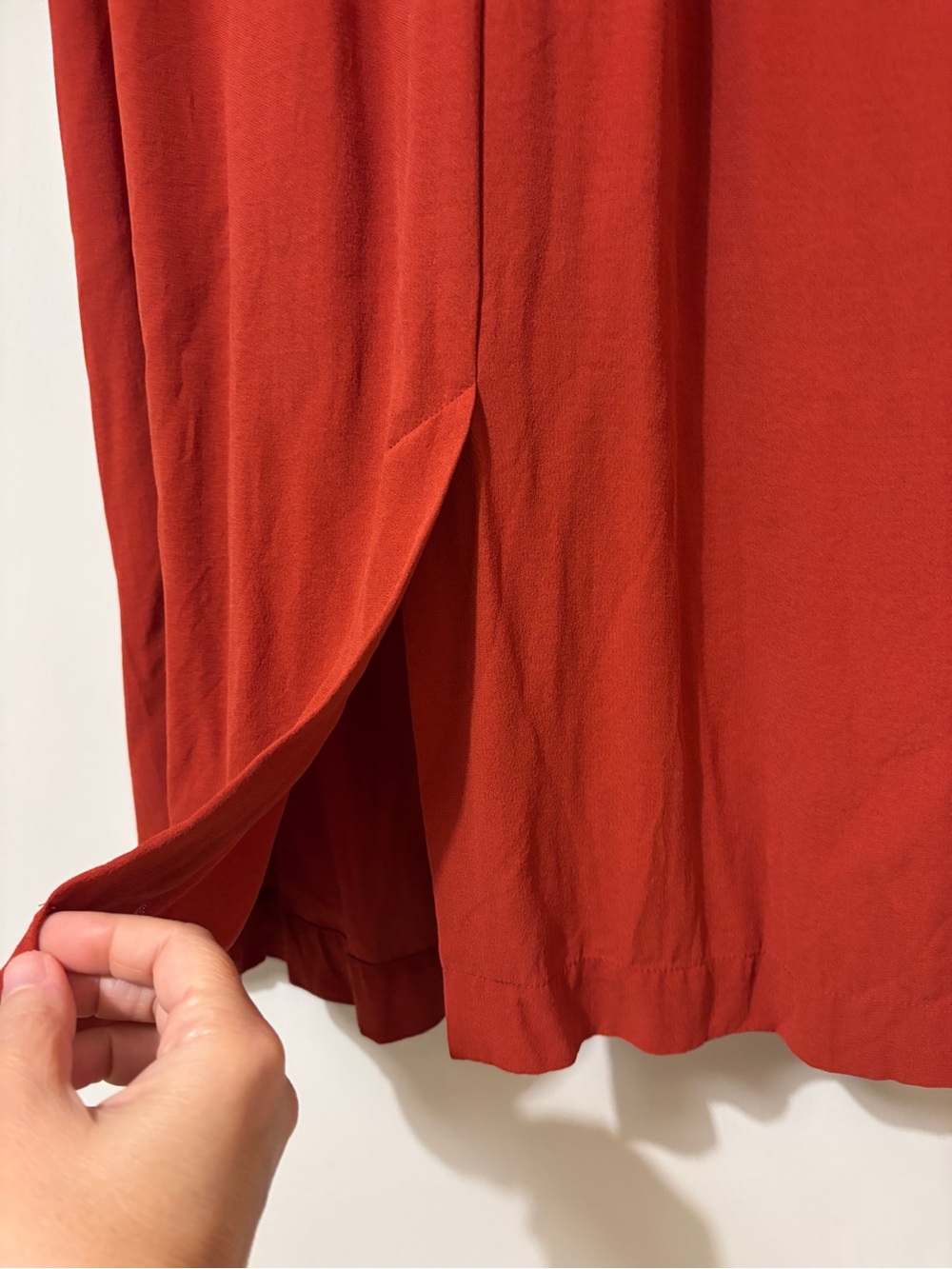 Eileen Fisher Silk Shirt Dress Brick Red Size Large Long Sleeve Classic Collar - Picture 8 of 11